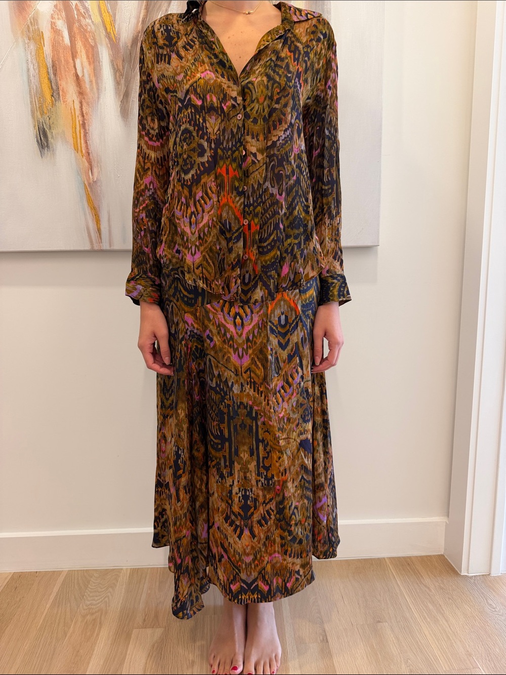 Massimo Dutti Multicolor Printed Silk Shirt Dress